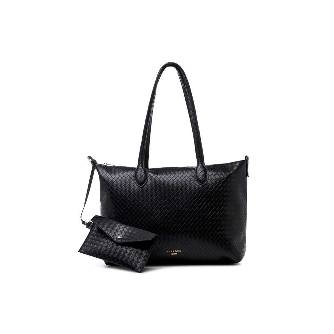 Paradox London Ontario Handbag Black Woven Faux Leather Tote Bag