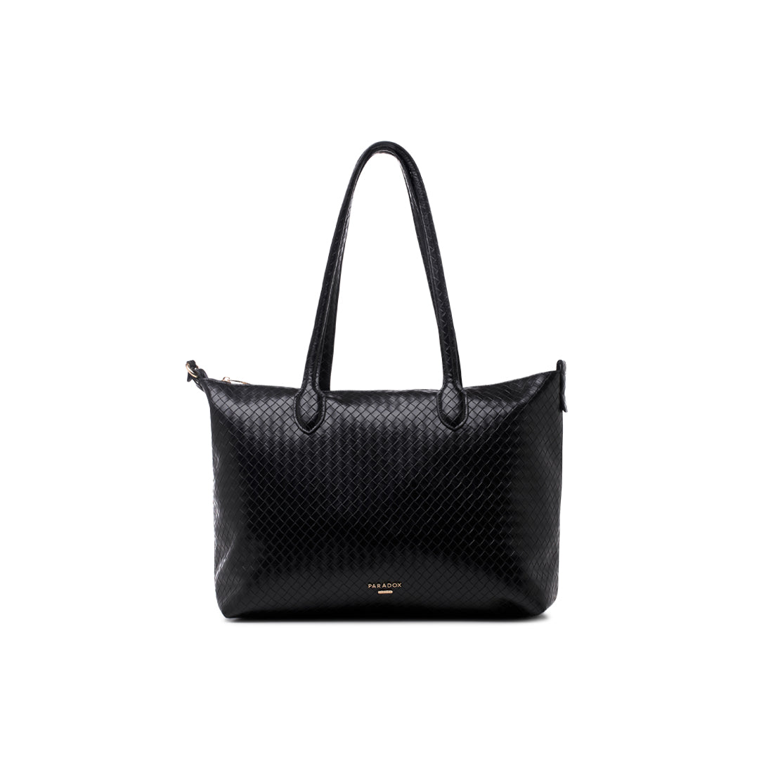 paradox london Ontario Handbag Black Woven Faux Leather Tote Bag