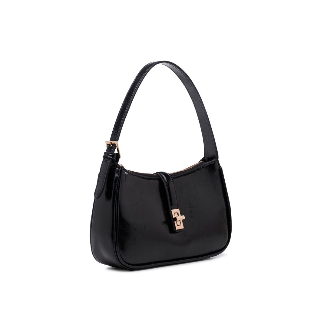 Paradox London Orabella Handbag Black Lacquer Faux Leather Shoulder Bag