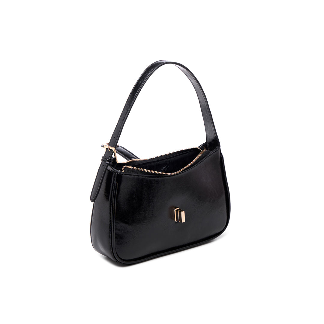 Paradox London Orabella Handbag Black Lacquer Faux Leather Shoulder Bag