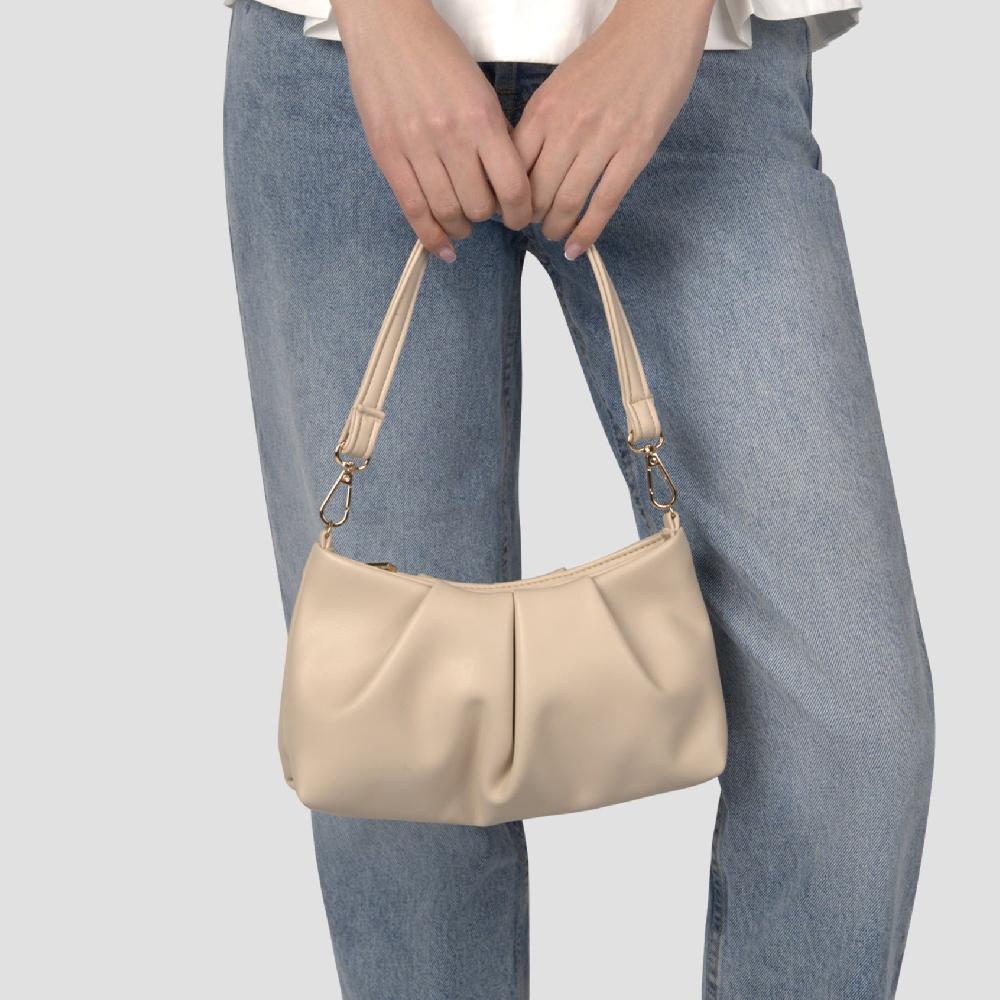 Paradox London Oriana Handbag Buttermilk Faux Leather Soft Rouched Shoulder Bag