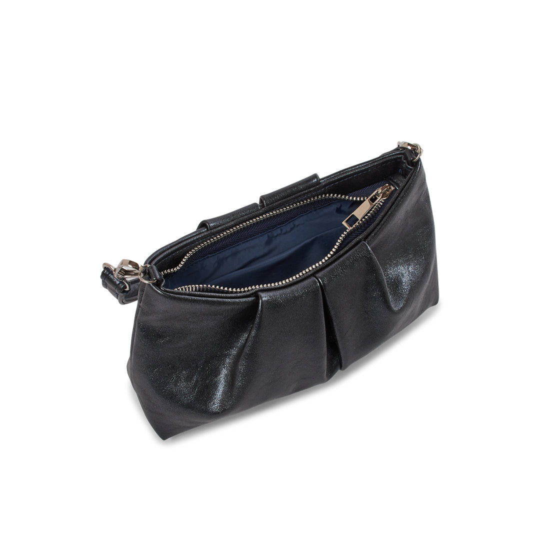 Paradox London Oriana Handbag Navy Metallic Soft Rouched Shoulder Bag