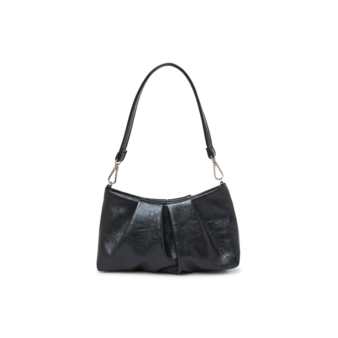 paradox london Oriana Handbag Navy Metallic Soft Rouched Shoulder Bag