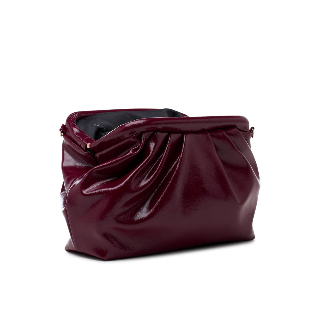 Paradox London Oscara Clutch Bag Cherry Lacquer Faux Leather Pleated Clutch Bag