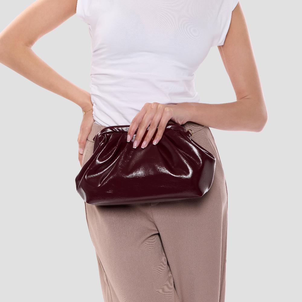 Paradox London Oscara Clutch Bag Cherry Lacquer Faux Leather Pleated Clutch Bag