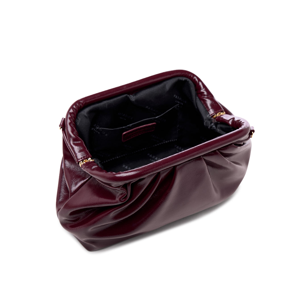 Paradox London Oscara Clutch Bag Cherry Lacquer Faux Leather Pleated Clutch Bag