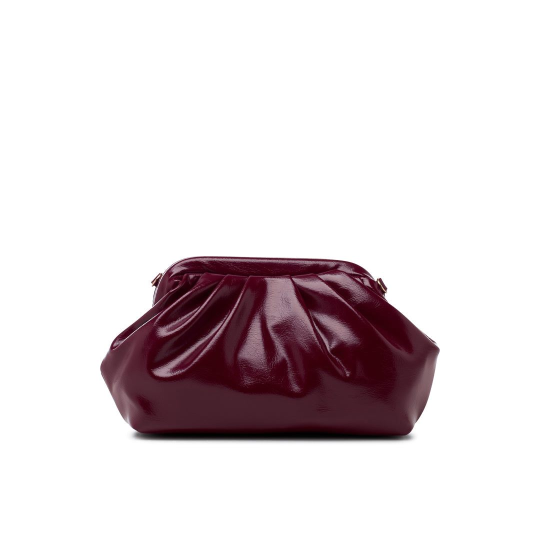 paradox london Oscara Clutch Bag Cherry Lacquer Faux Leather Pleated Clutch Bag