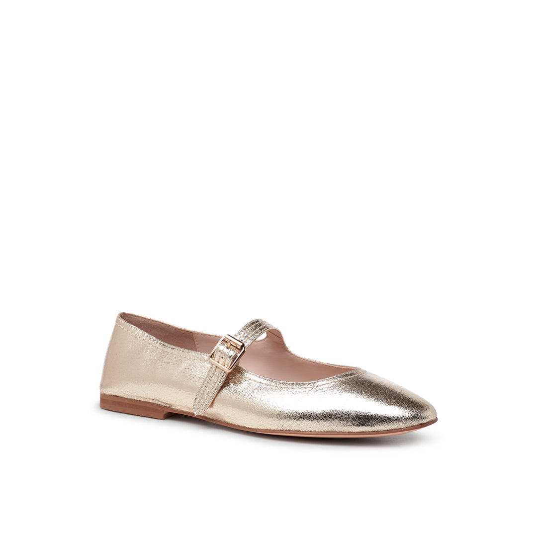 Paradox London Parisienne Mary Jane Flats Champagne Faux Leather Mary Janes
