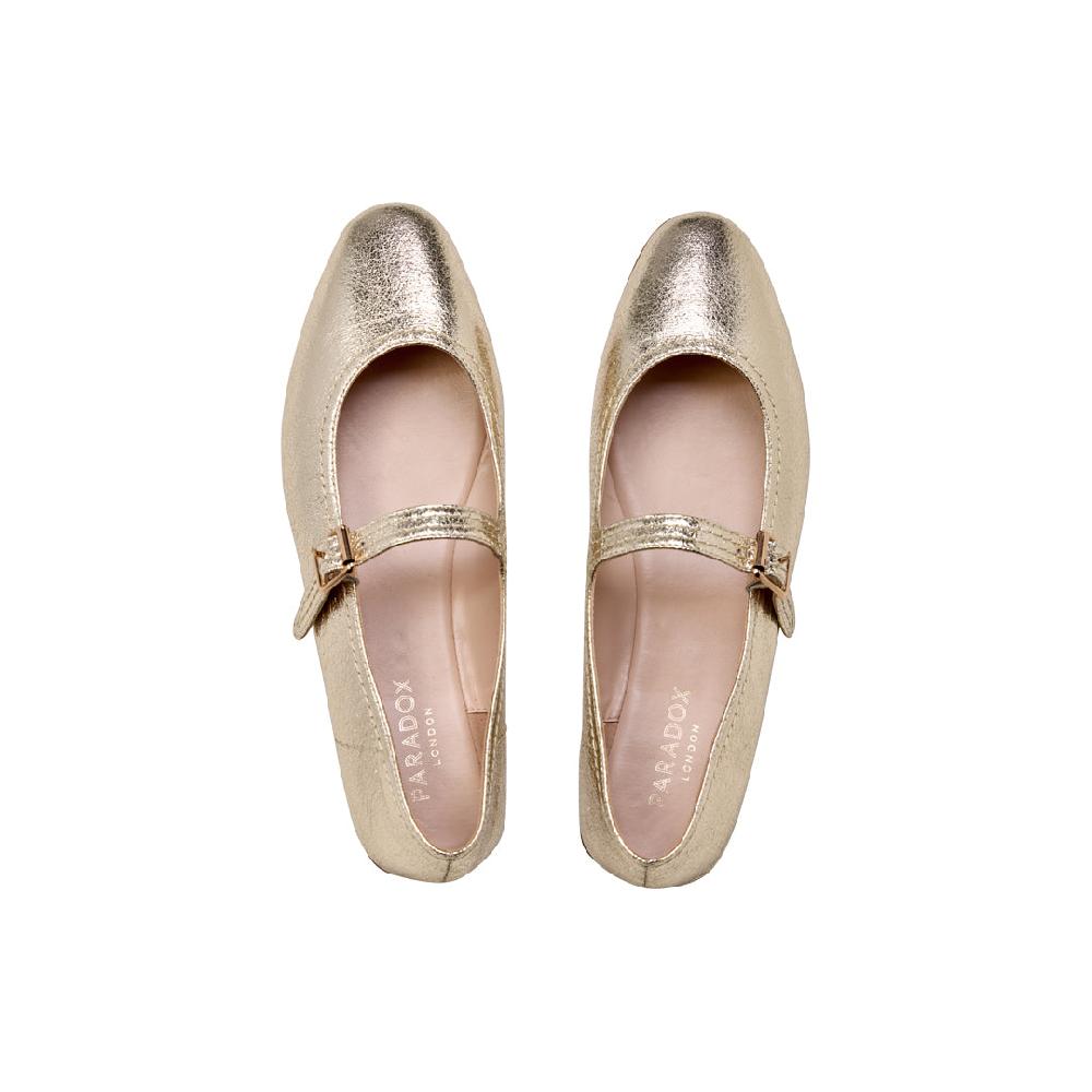 Paradox London Parisienne Mary Jane Flats Champagne Faux Leather Mary Janes