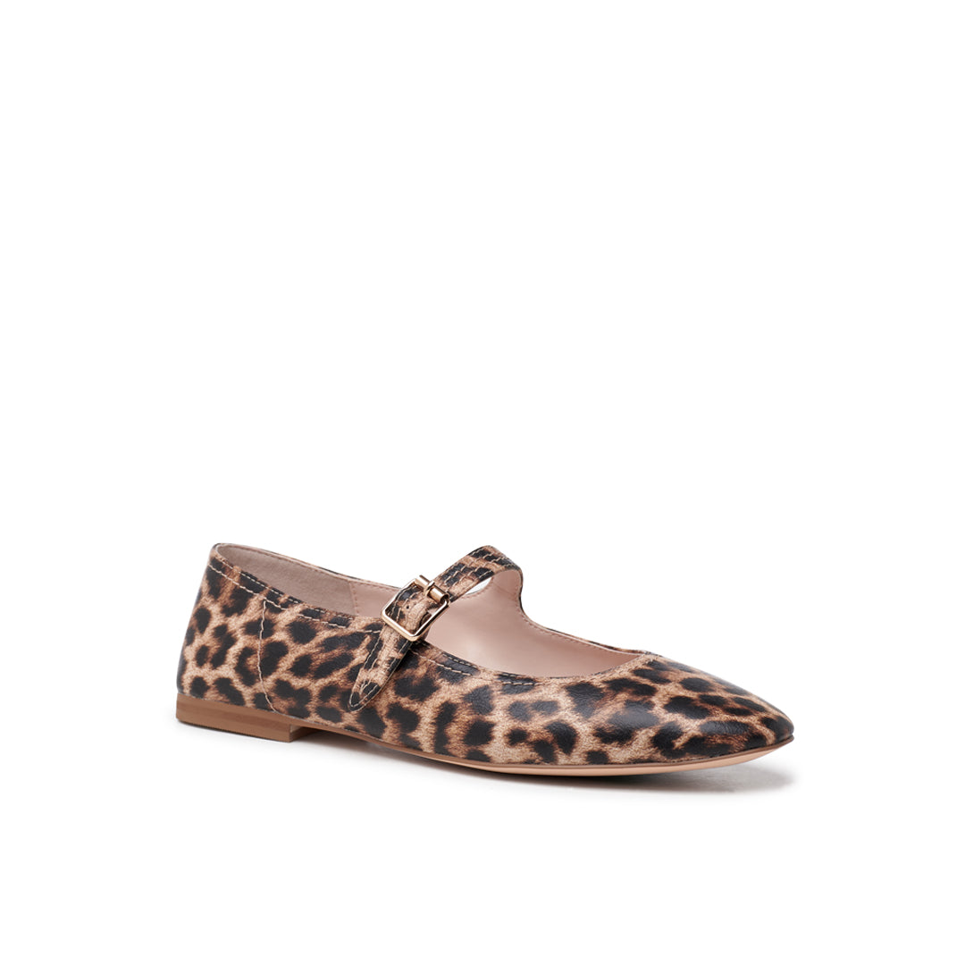 Paradox London Parisienne Mary Jane Flats Leopard Print Faux Leather Mary Janes