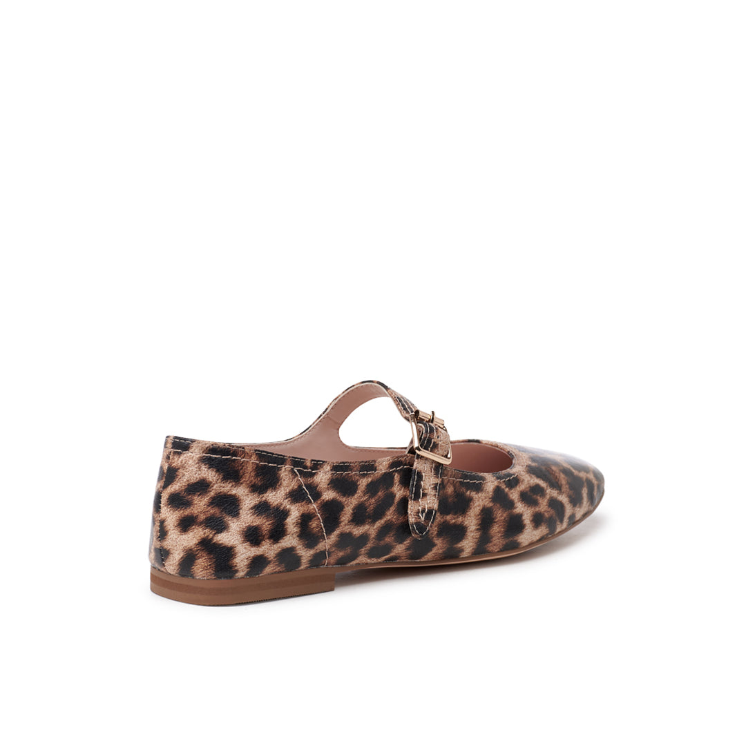 Paradox London Parisienne Mary Jane Flats Leopard Print Faux Leather Mary Janes