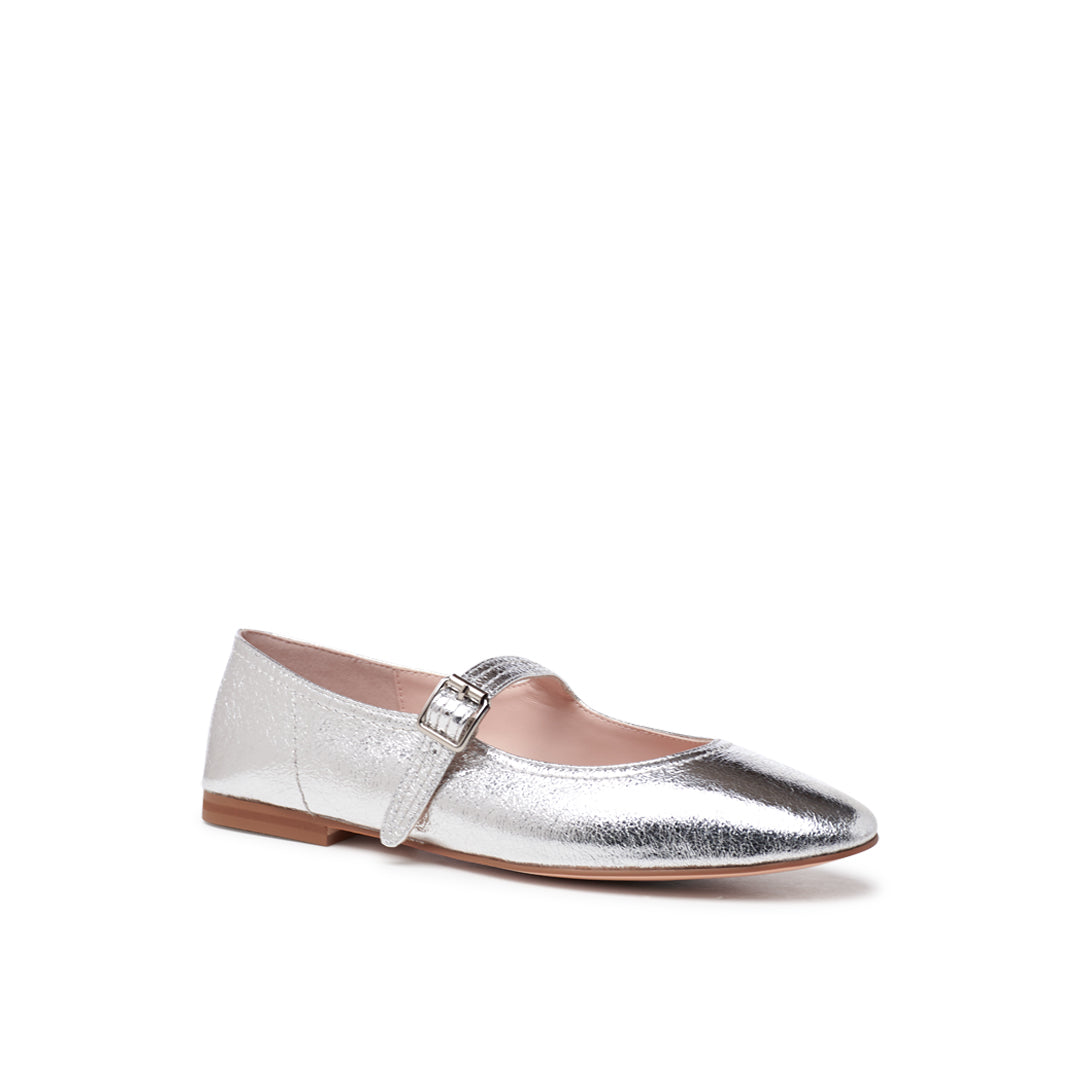 Paradox London Parisienne Mary Jane Flats Silver Faux Leather Mary Janes