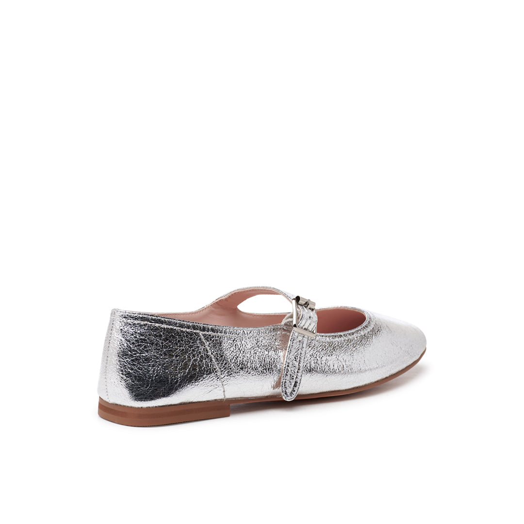 Paradox London Parisienne Mary Jane Flats Silver Faux Leather Mary Janes