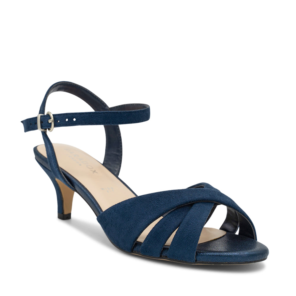 Paradox London Talor Wide Fit Sandals Navy Micro Suede Wide Fit Mid Heel Sandals
