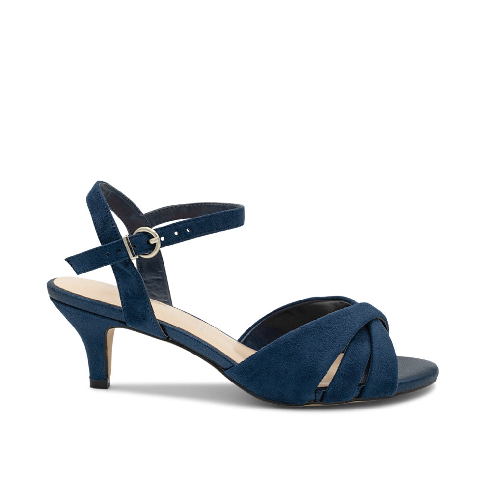paradox london Talor Wide Fit Sandals Navy Micro Suede Wide Fit Mid Heel Sandals