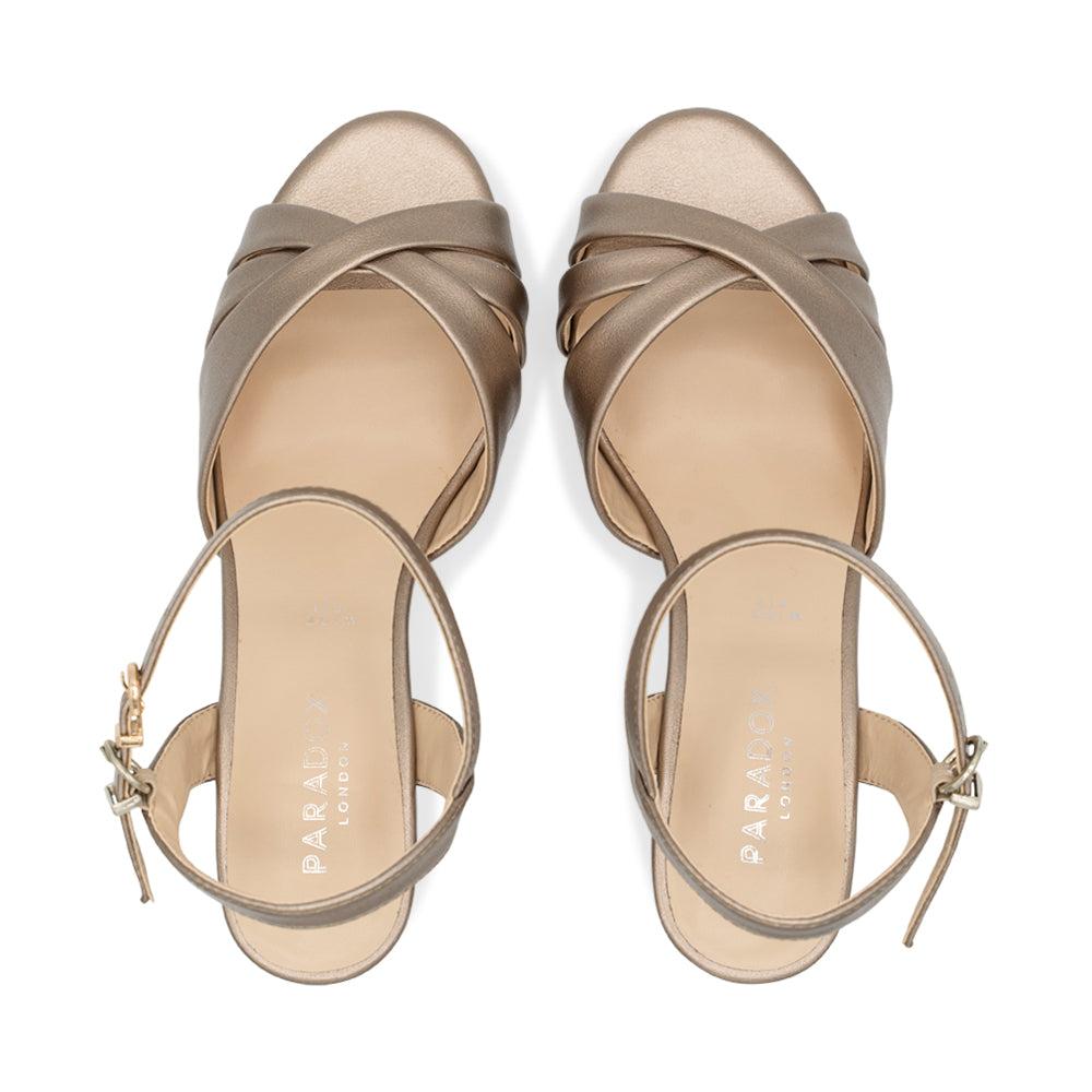 Paradox London Talor Wide Fit Sandals Pewter Shimmer Wide Fit Mid Heel Sandals