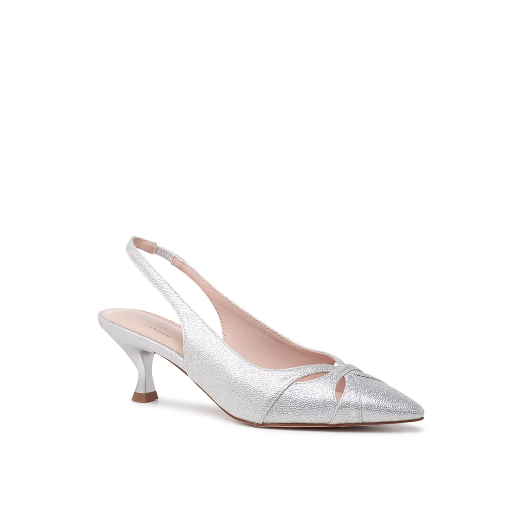 Paradox London Tegan Slingback Heels Silver Slingback Kitten Heels