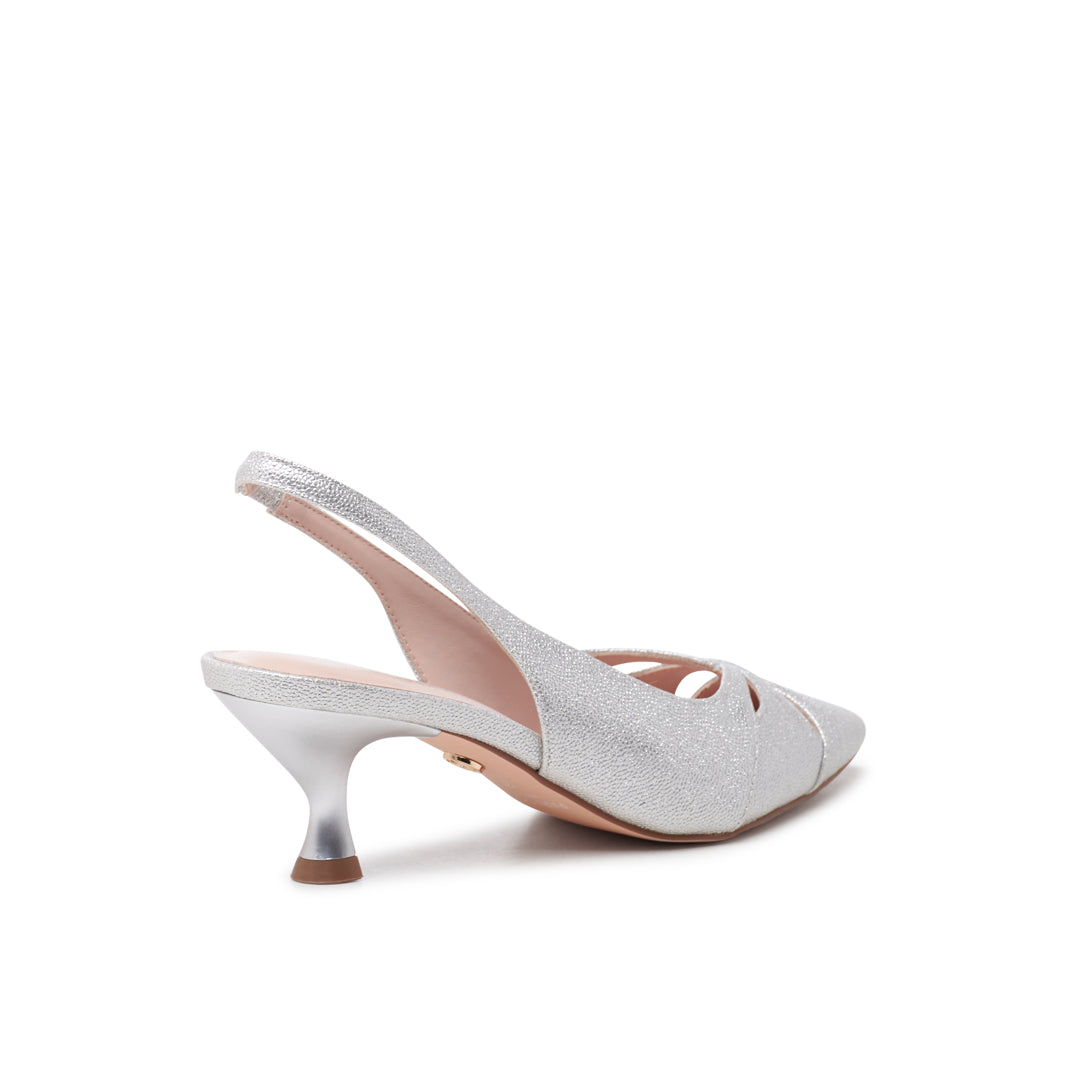 Paradox London Tegan Slingback Heels Silver Slingback Kitten Heels