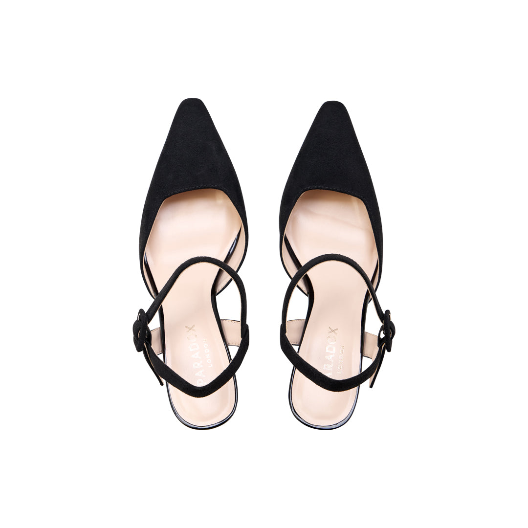 Paradox London Tempest Heels Black Flared Heel Court Shoes