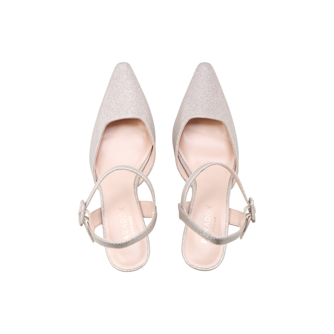 Paradox London Tempest Heels Champagne Flared Heel Court Shoes