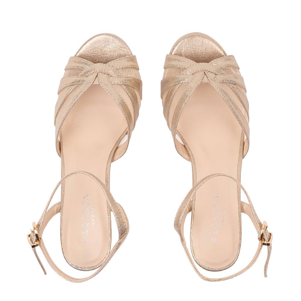 Paradox London Theresa Wide Fit Sandals Champagne Shimmer Wide Fit Kitten Heel Sandal