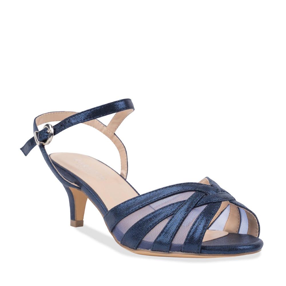 Paradox London Theresa Wide Fit Sandals Navy Shimmer Wide Fit Kitten Heel Sandal
