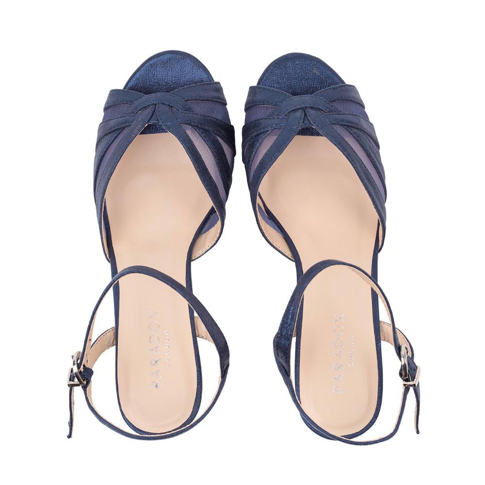 Paradox London Theresa Wide Fit Sandals Navy Shimmer Wide Fit Kitten Heel Sandal