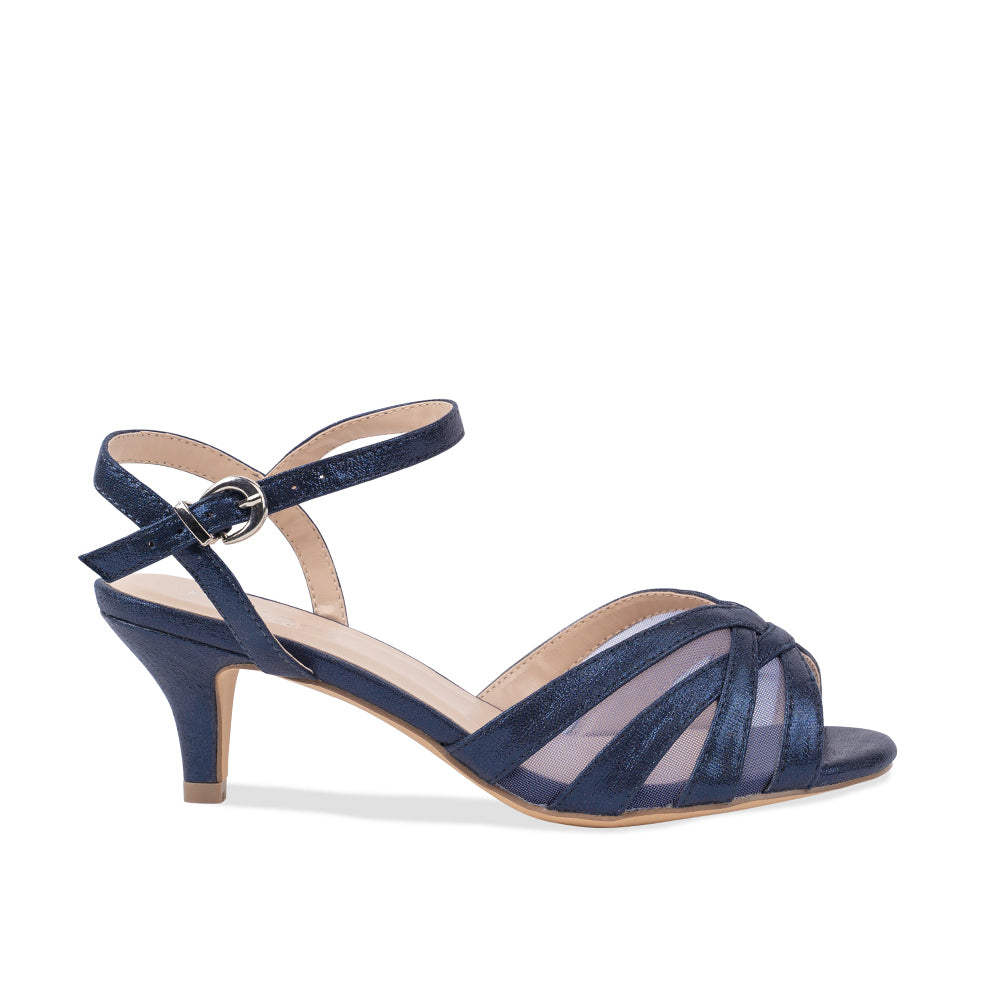 paradox london Theresa Wide Fit Sandals Navy Shimmer Wide Fit Kitten Heel Sandal