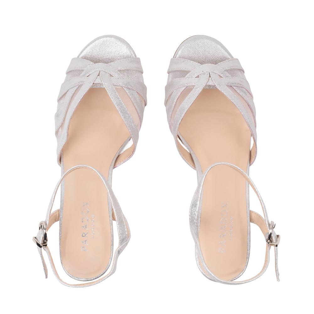 Paradox London Theresa Wide Fit Sandals Silver Shimmer Wide Fit Kitten Heel Sandal