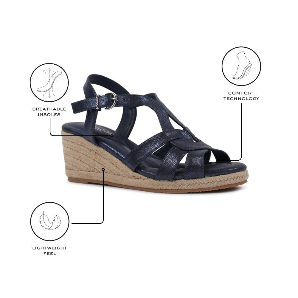 Paradox London Valerie Wedge Sandals Navy Shimmer Comfort Fit Espadrille Wedge Sandals