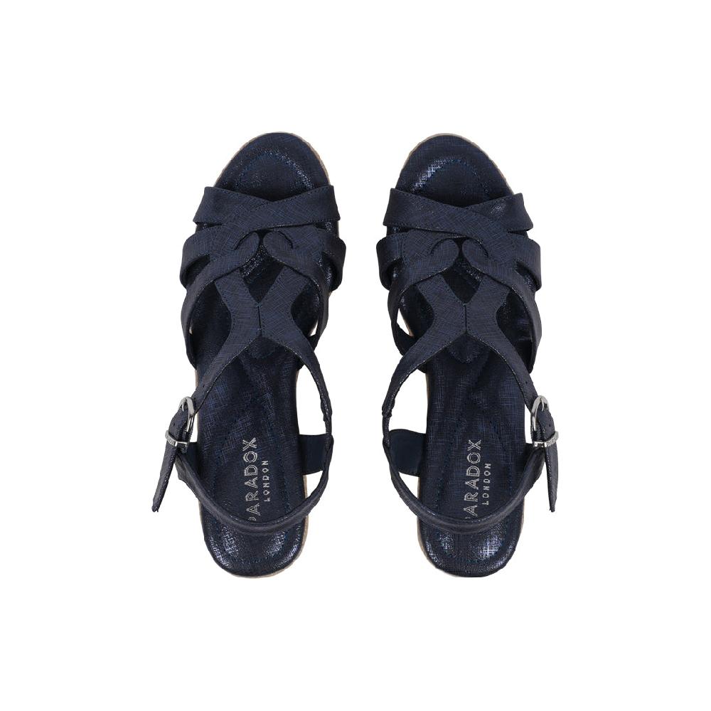 Paradox London Valerie Wedge Sandals Navy Shimmer Comfort Fit Espadrille Wedge Sandals