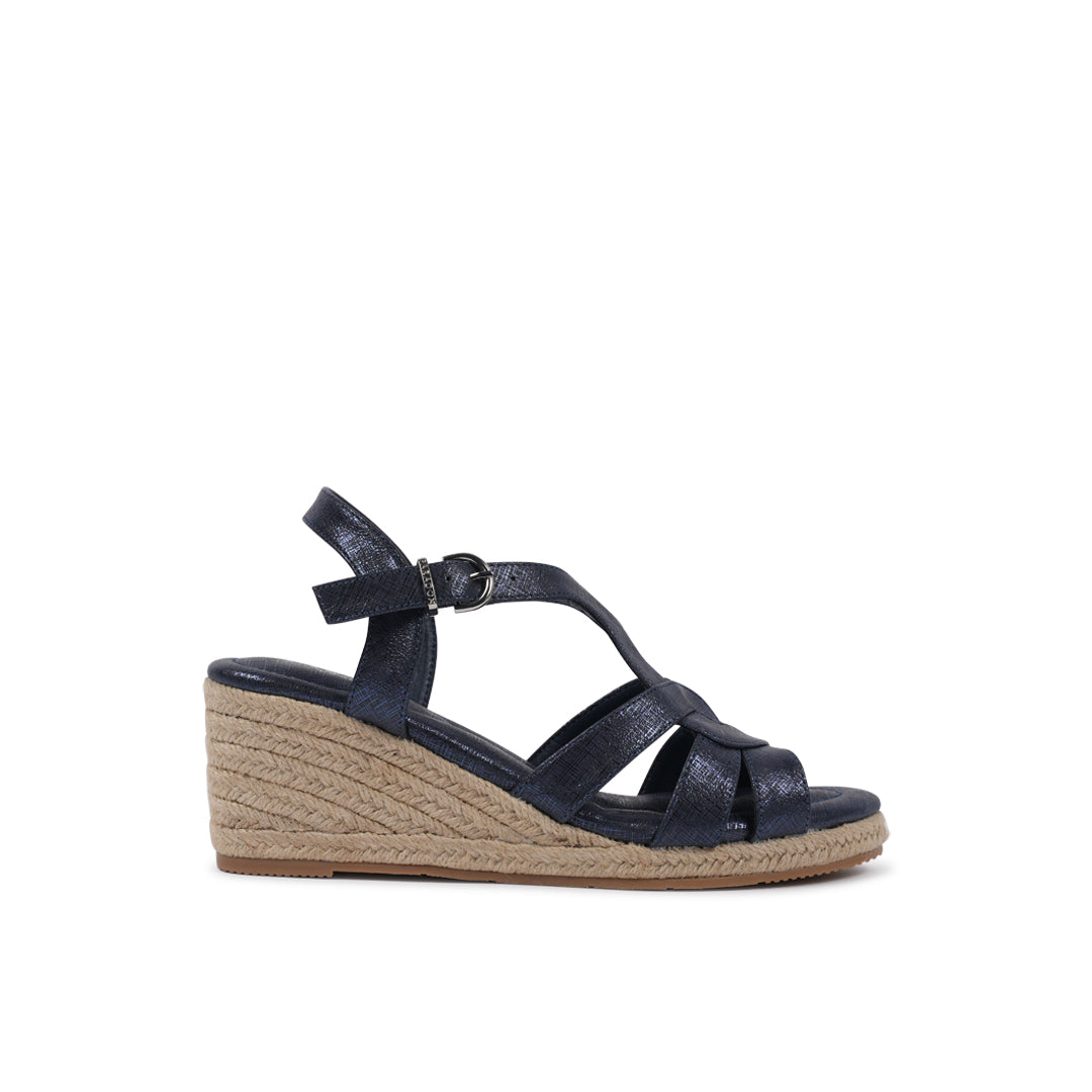 paradox london Valerie Wedge Sandals Navy Shimmer Comfort Fit Espadrille Wedge Sandals