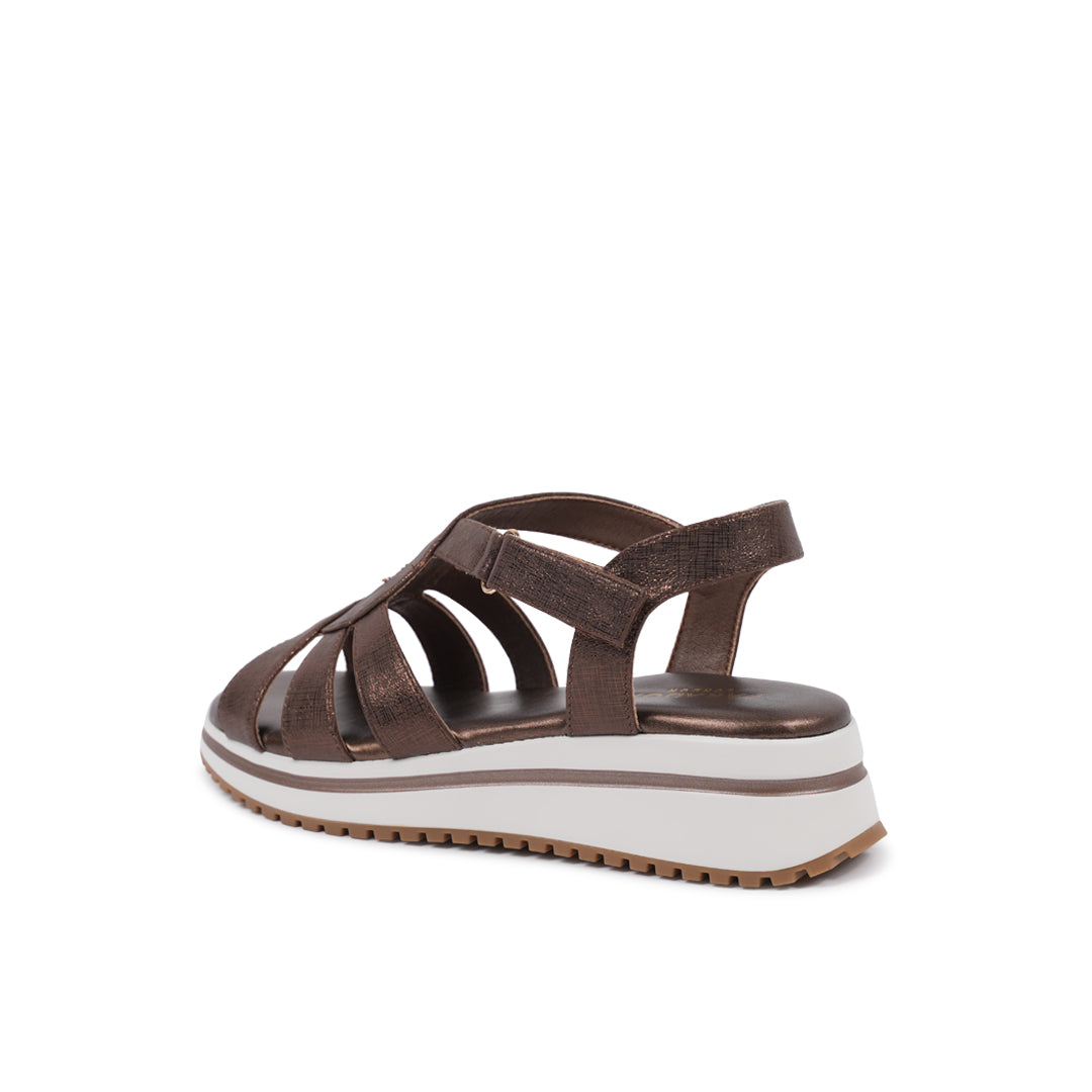 Paradox London Vera Wedge Sandals Bronze Shimmer Comfort Fit T-bar Wedge Sandals