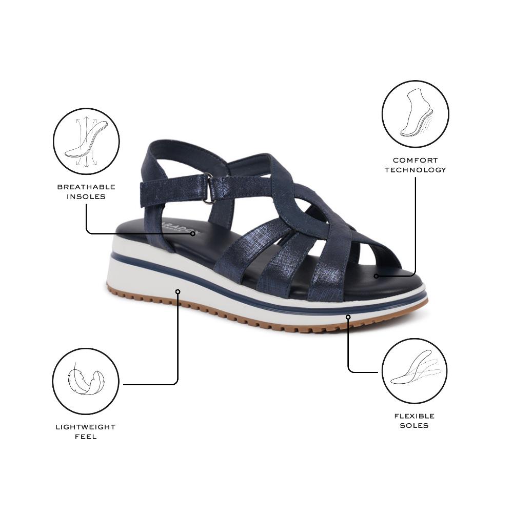 Paradox London Vera Wedge Sandals Navy Shimmer Comfort Fit T-bar Wedge Sandals