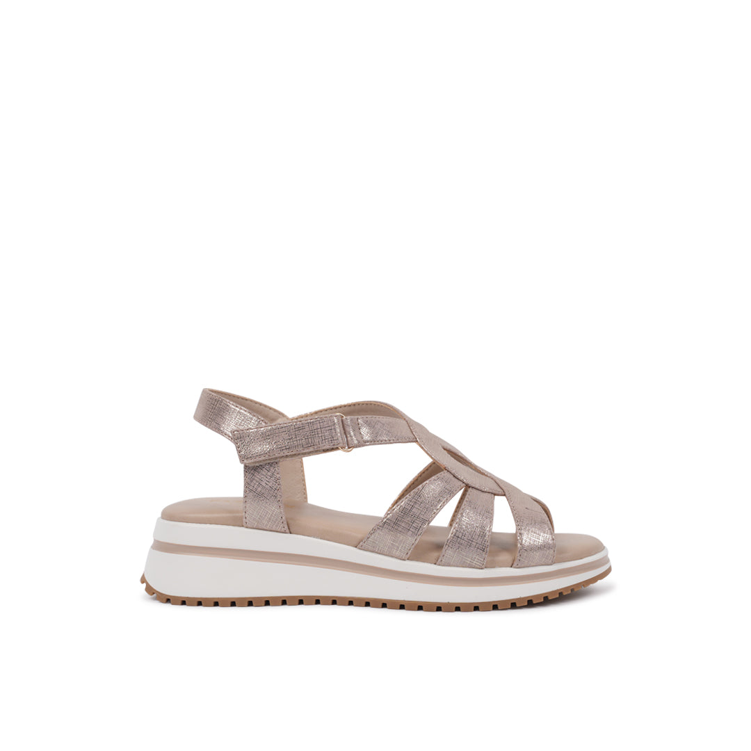 paradox london Vera Wedge Sandals Nude Shimmer Comfort Fit T-bar Wedge Sandals