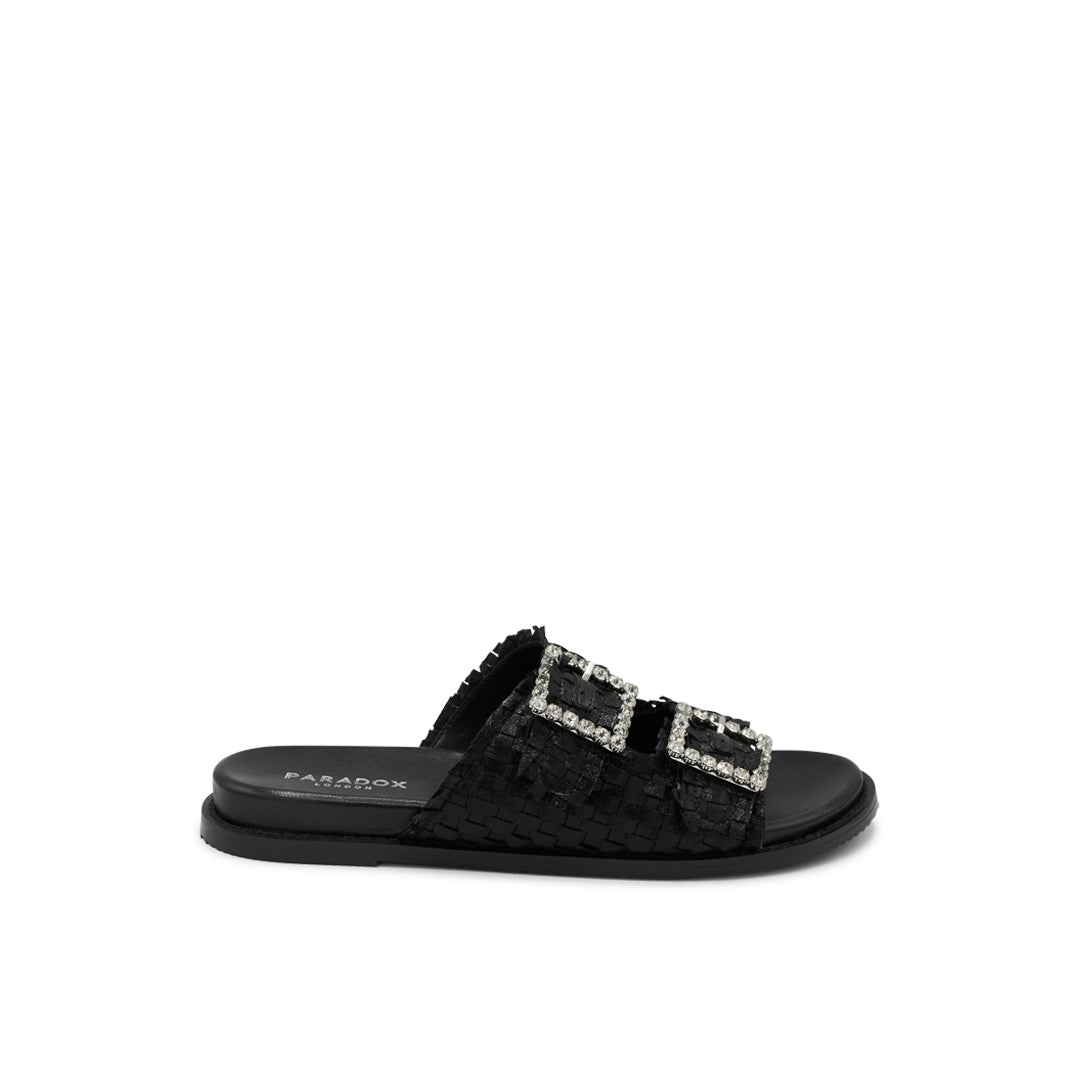 paradox london Verity Flat Sandals Black Hand Woven Flat Sandals