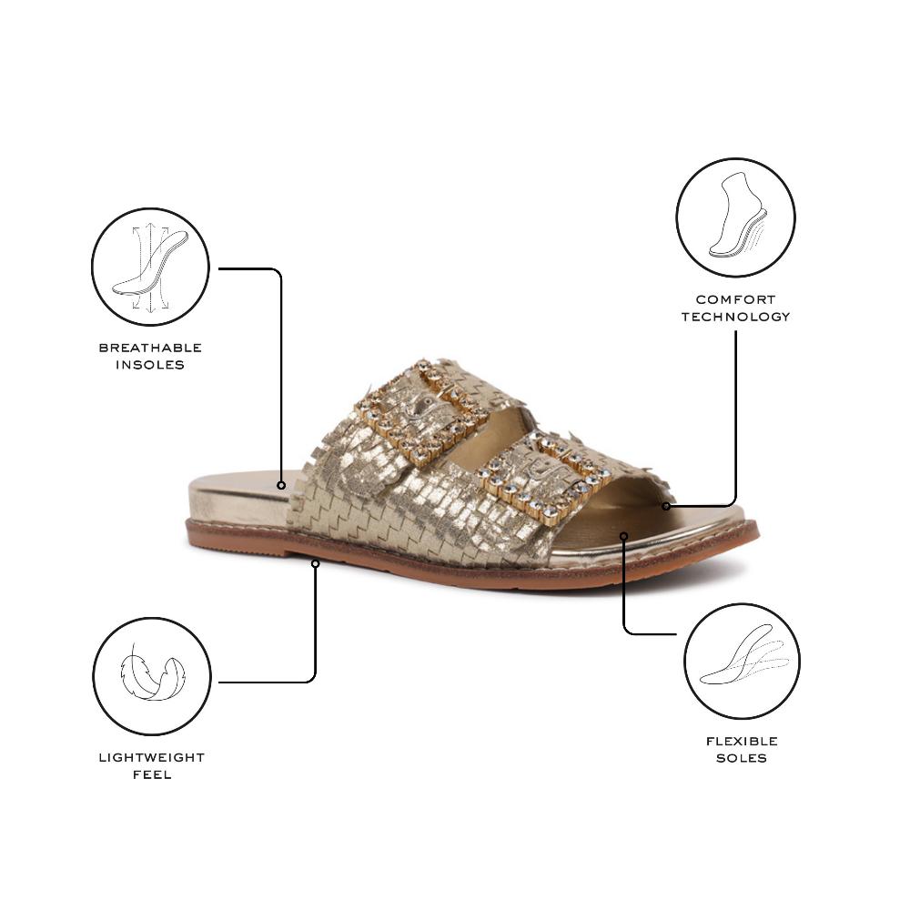 Paradox London Verity Flat Sandals Champagne Hand Woven Flat Sandals