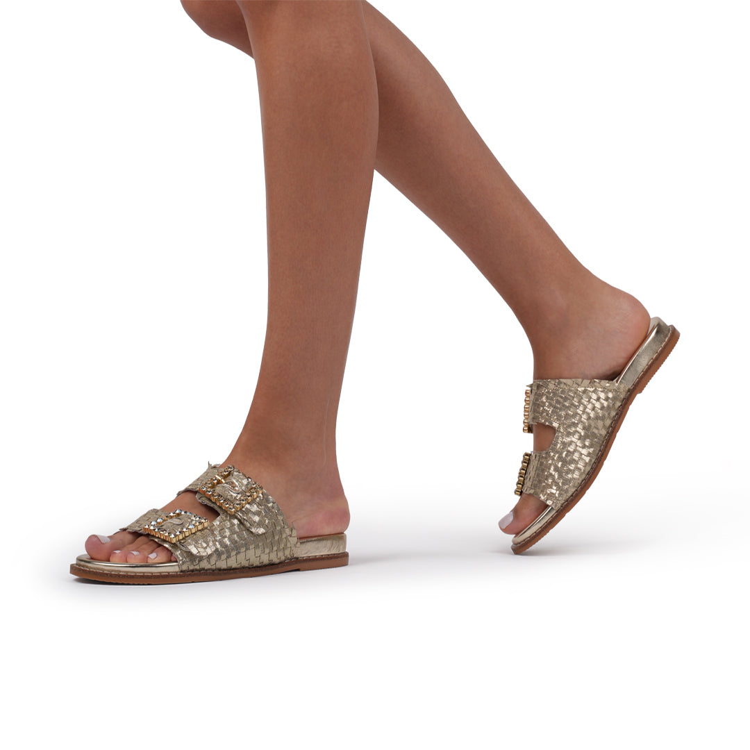 Paradox London Verity Flat Sandals Champagne Hand Woven Flat Sandals