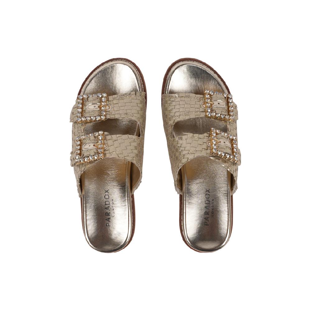 Paradox London Verity Flat Sandals Champagne Hand Woven Flat Sandals
