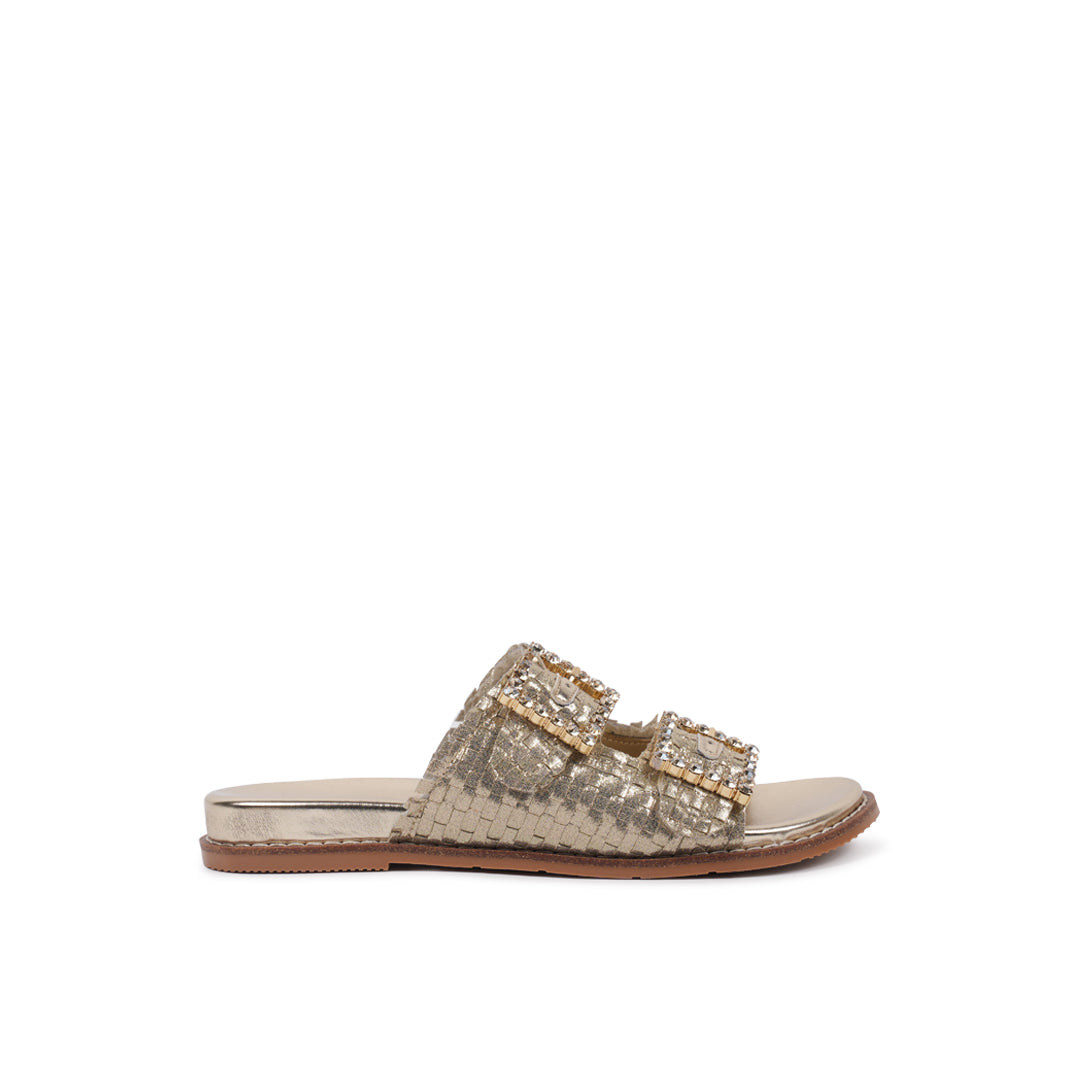 paradox london Verity Flat Sandals Champagne Hand Woven Flat Sandals