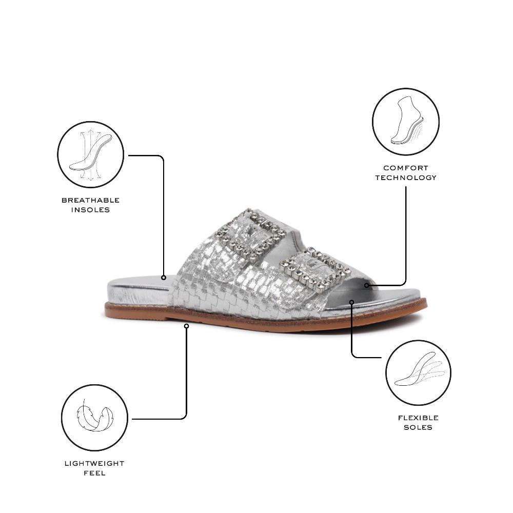 Paradox London Verity Flat Sandals Silver Hand Woven Flat Sandals