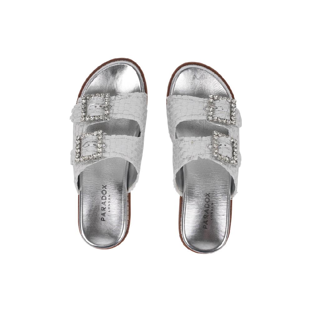 Paradox London Verity Flat Sandals Silver Hand Woven Flat Sandals