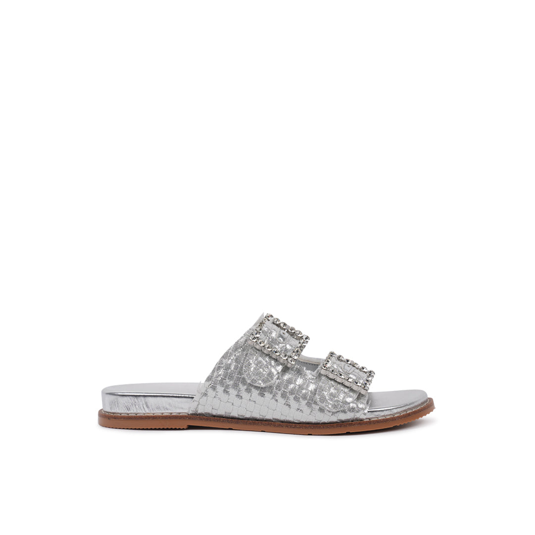 paradox london Verity Flat Sandals Silver Hand Woven Flat Sandals