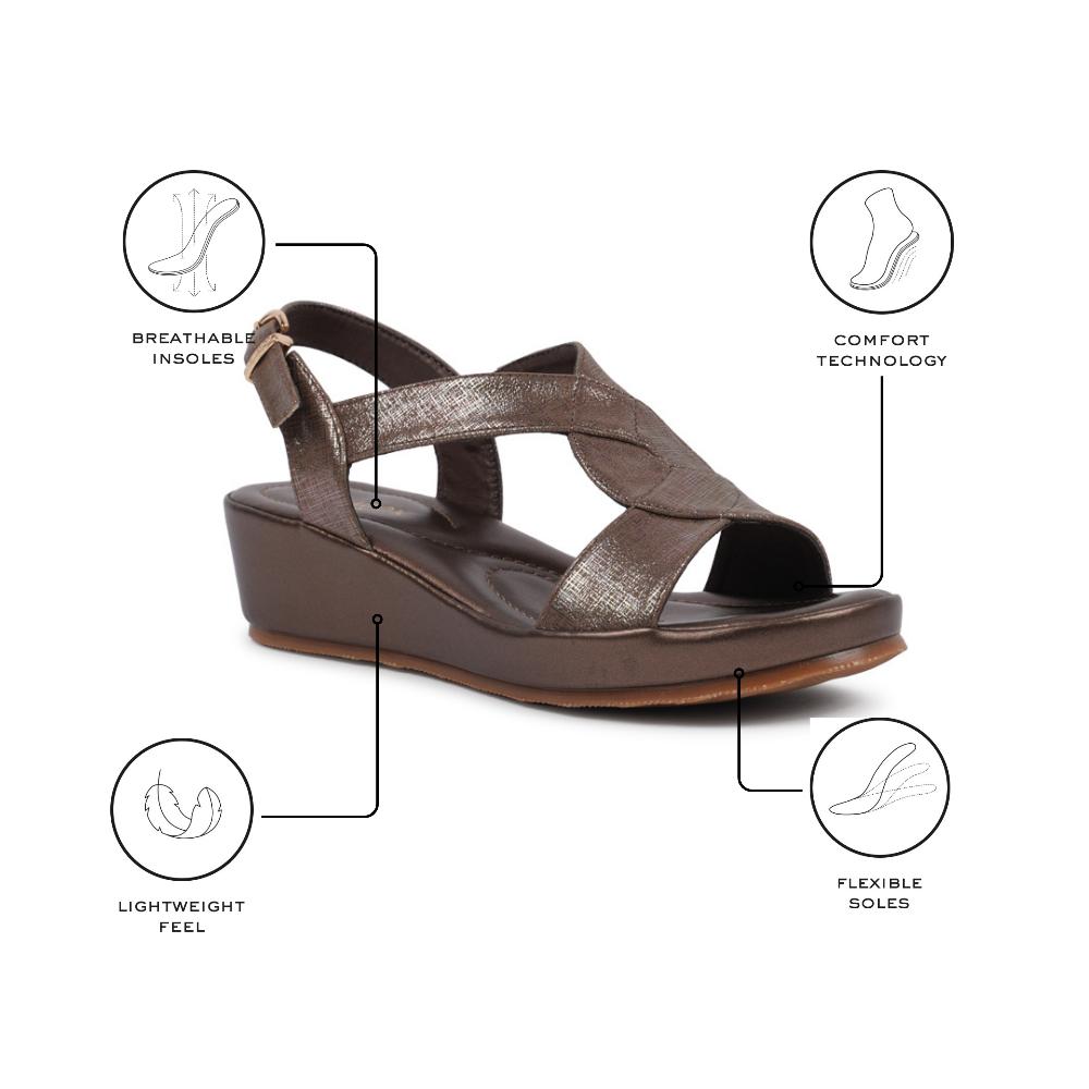 Paradox London Vesper Wedge Sandals Bronze Shimmer Comfort Fit Wedge Sandals