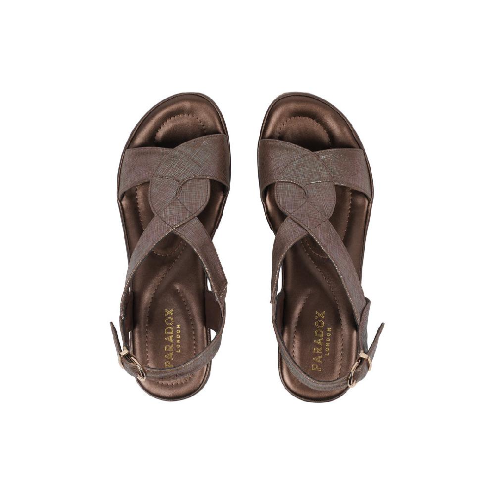 Paradox London Vesper Wedge Sandals Bronze Shimmer Comfort Fit Wedge Sandals