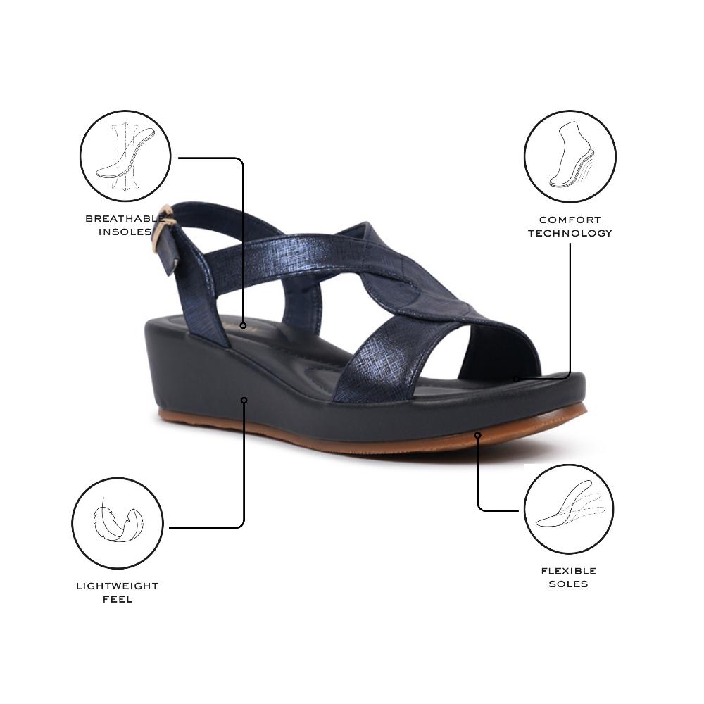 Paradox London Vesper Wedge Sandals Navy Shimmer Comfort Fit Wedge Sandals