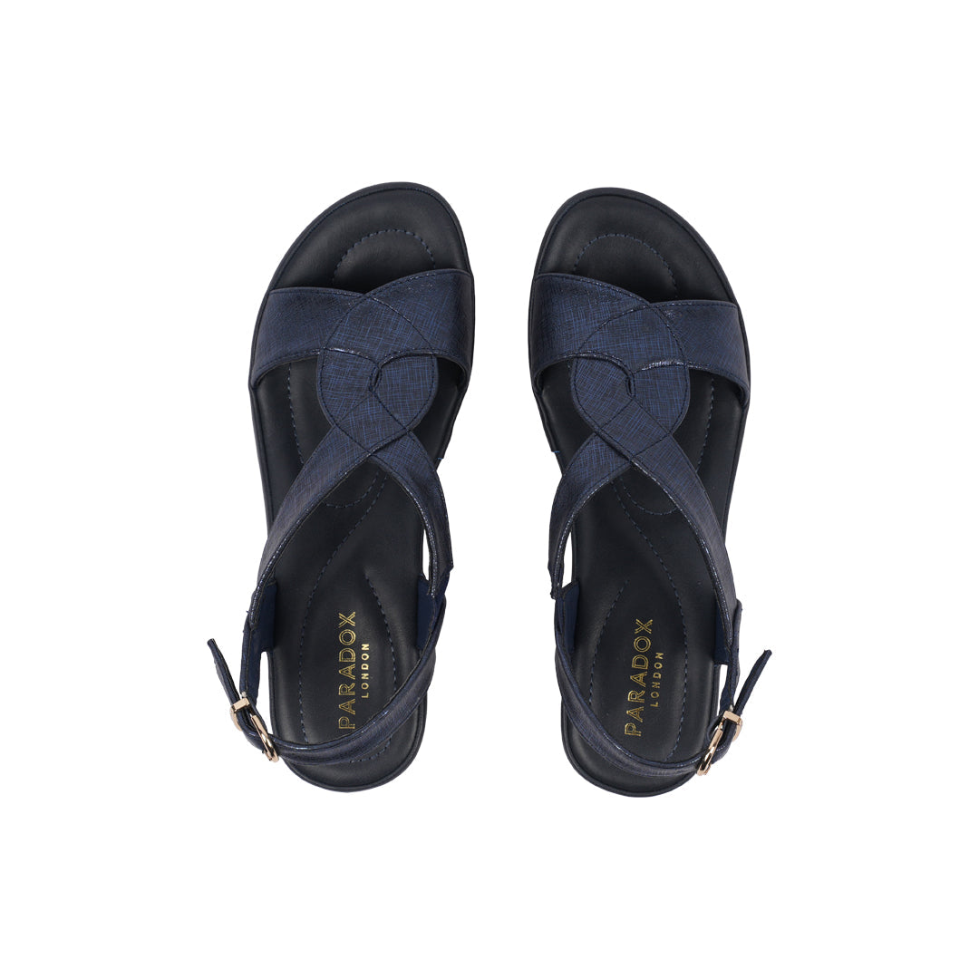 Paradox London Vesper Wedge Sandals Navy Shimmer Comfort Fit Wedge Sandals