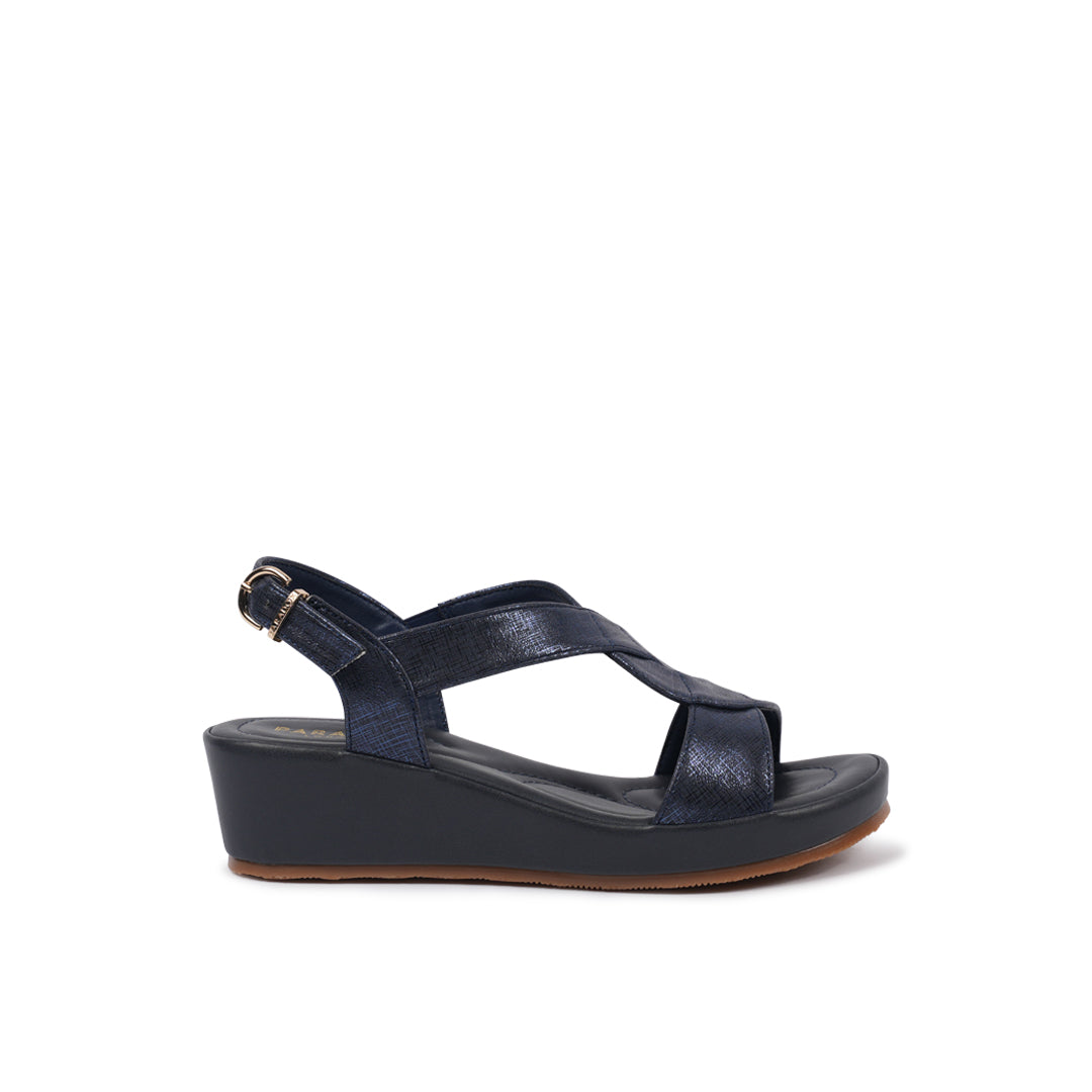 paradox london Vesper Wedge Sandals Navy Shimmer Comfort Fit Wedge Sandals