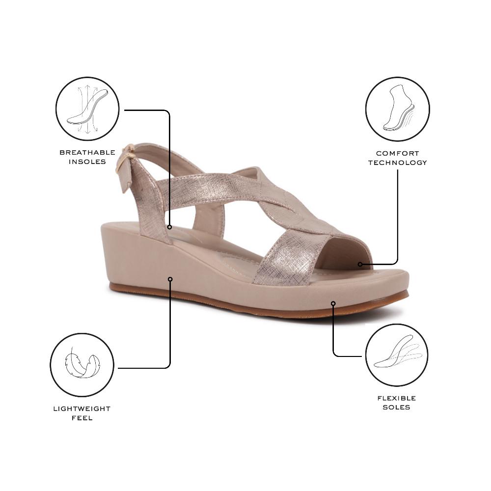 Paradox London Vesper Wedge Sandals Nude Shimmer Comfort Fit Wedge Sandals