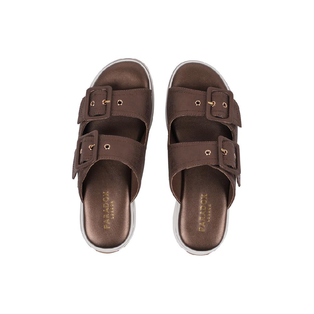 Paradox London Voyage Wedge Sandals Bronze Shimmer Comfort Fit Mule Sandals